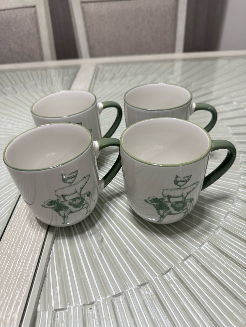Green Trim Ceramic Stacking Mugs - Set of 4